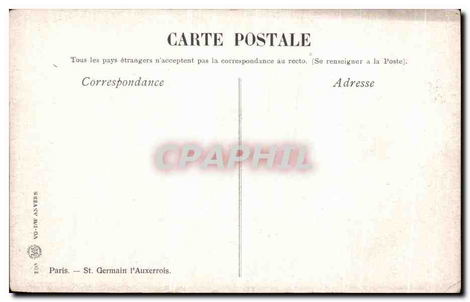 CPA Paris St Germain l Auxerrois — Rückseite