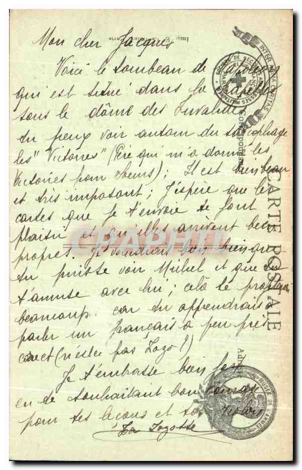 CPA Paris Hotel des Invalides Tombeau de Napoleon I — Rückseite