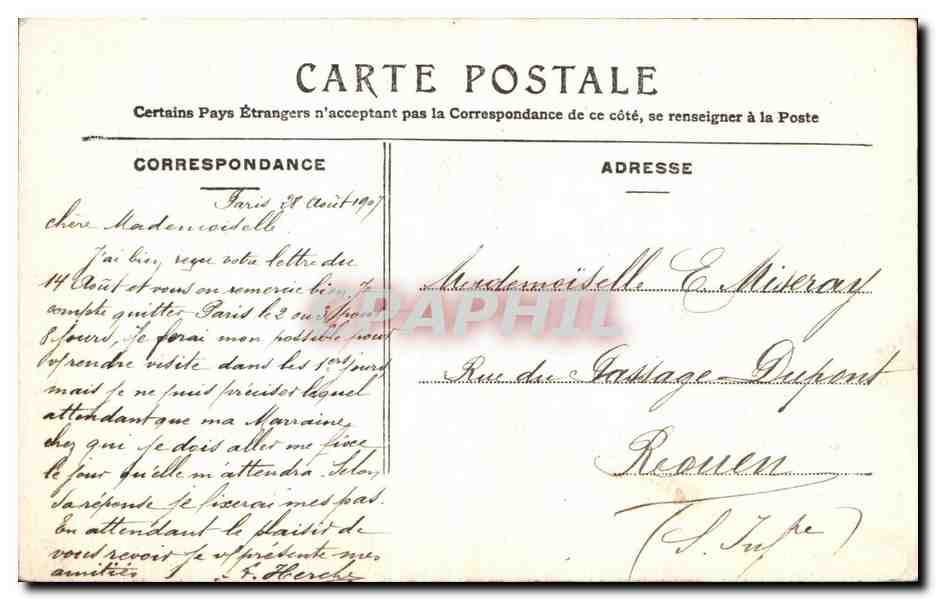 CPA Paris Porte Saint Denis — Verso