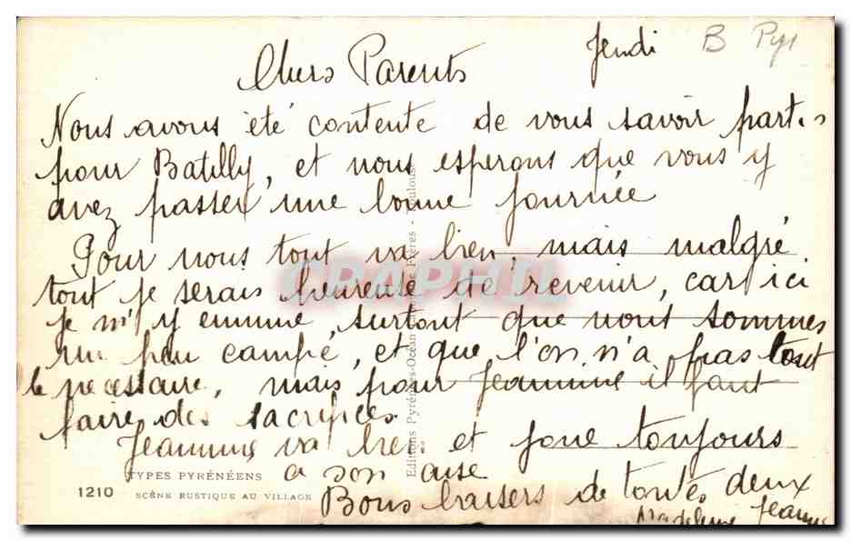 CPA Types Pyrenees Scene Rustique Au Village Ane Folklore Enfants — Rückseite