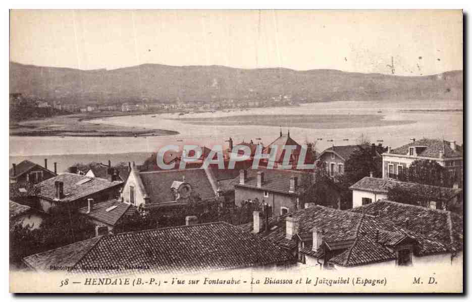 Vue sur Fontarabie — La Biuassoa et le Juizquibel (Espagne) — Phototypie Manuel Valler, Hendaye