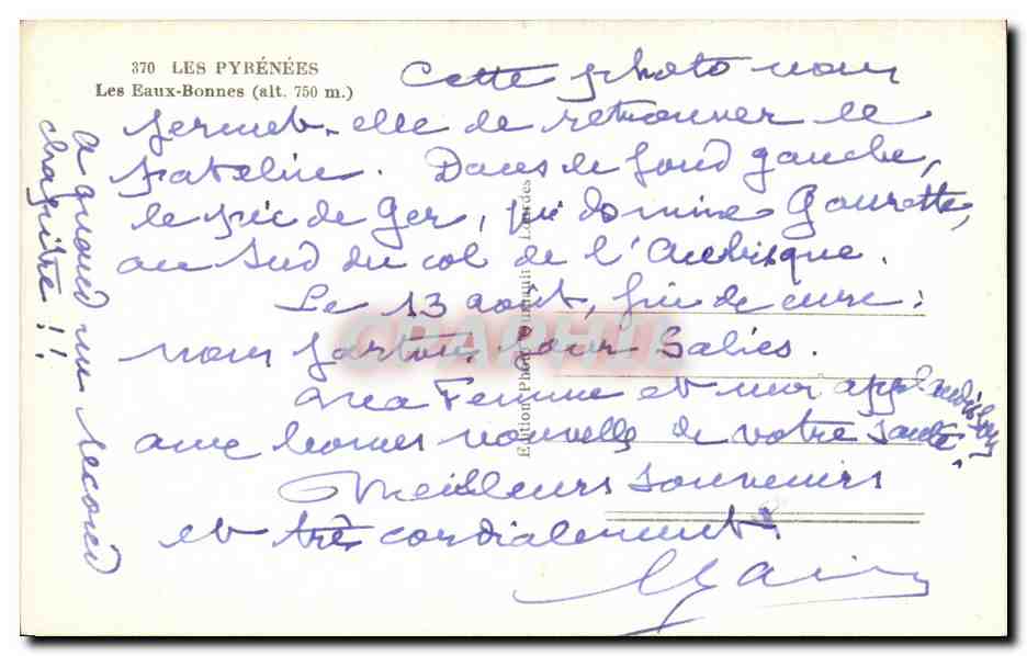 CPA Eaux Bonnes Les Pyrenees — Verso