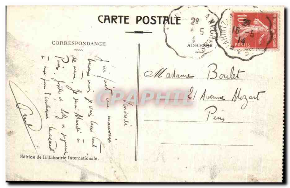 CPA Biarritz La Grande Plage et le Casino Municipal  — Verso