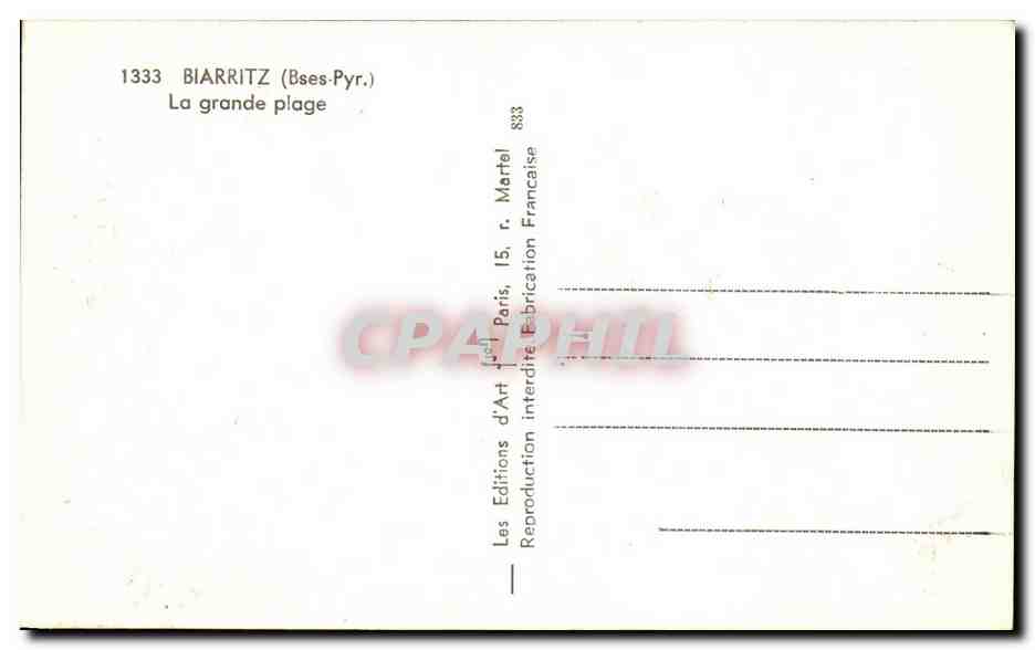 CPA Biarritz La Grande Plage  — Verso