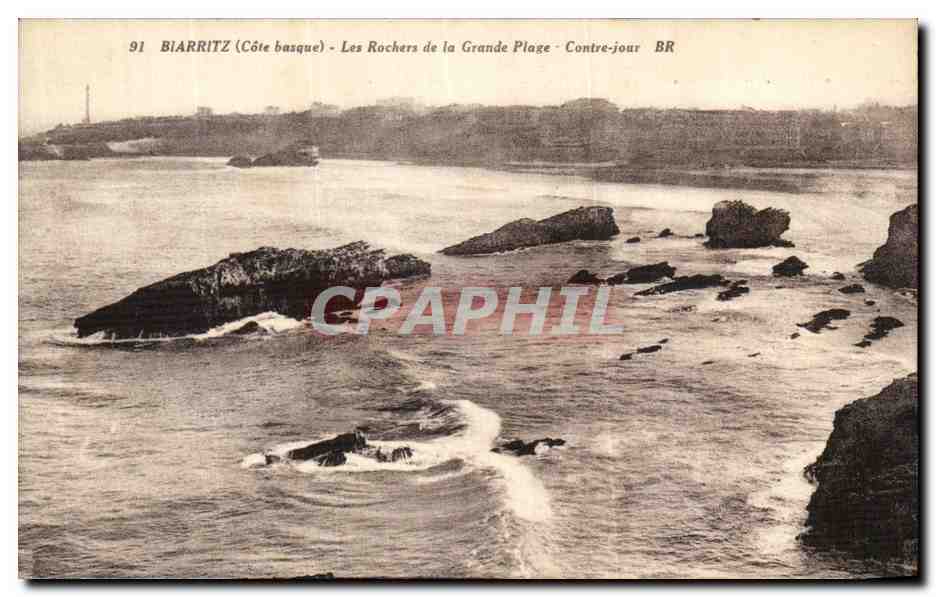 CPA Biarritz Les Roches De La Grande Plage Contre jour
