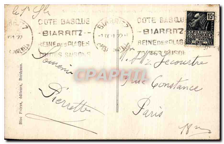 CPA Biarritz Les Roches De La Grande Plage Contre jour — Verso