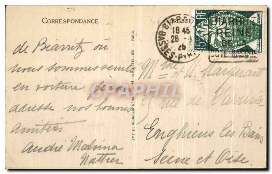 CPA Biarritz La Villa Belza Et La Cote des Basques — Verso