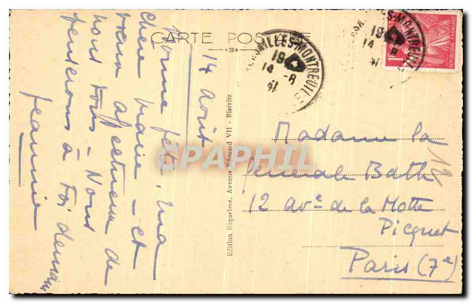 Biarritz — Effet de Vagues au Phare — Édition Édouard VII, n°14 — Verso