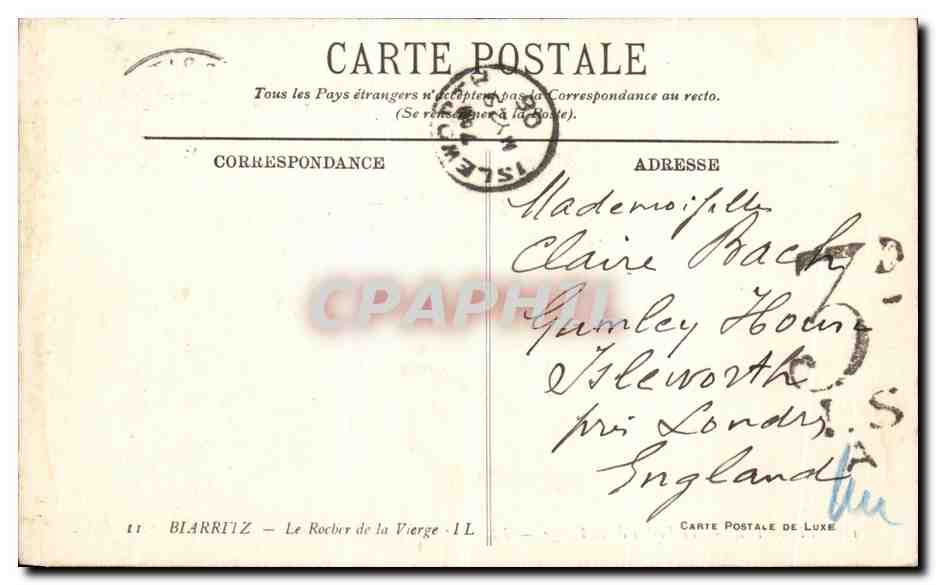 CPA Biarritz Le Rocher de La Vierge  — Verso