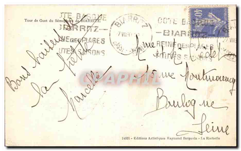 CPA Biarritz Tour de Guet du Semaphore  — Verso