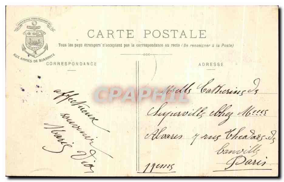 CPA Biarritz Eglise Sainte Eugenie Et Le Semaphore  — Verso