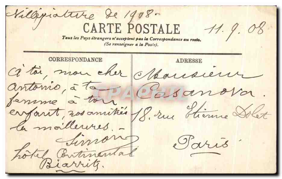 CPA Biarritz Le Casino Bellevue et Les Bains Chauds  — Verso