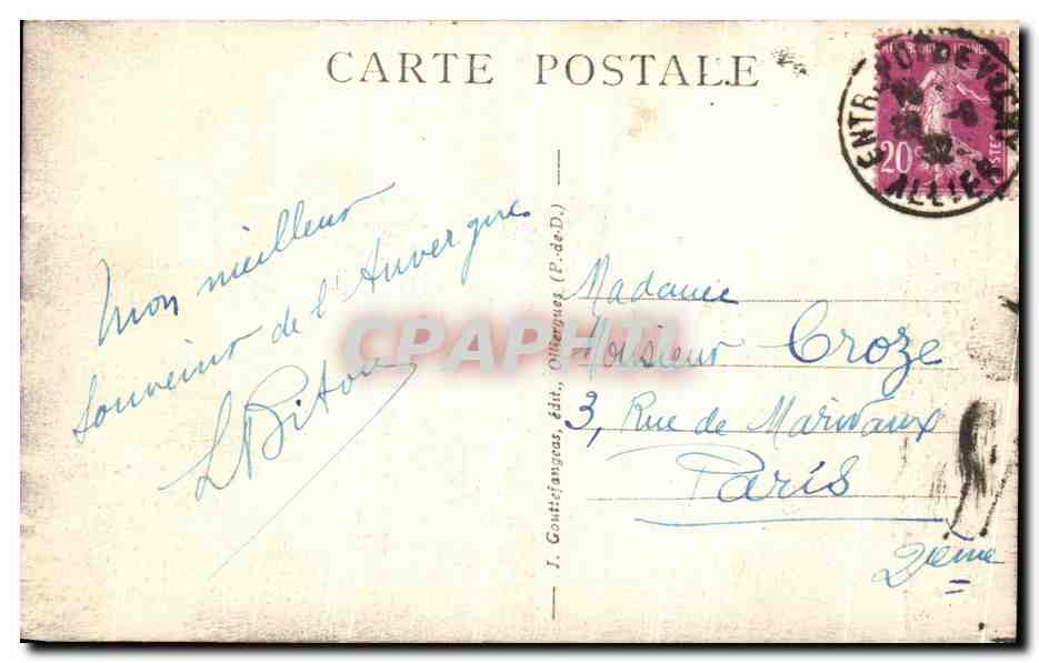 Bords de la Dore à Pont-de-Dore — L'Auvergne — éditeur J. Contefangas (P.de.D.) — n° 141 — Reverso