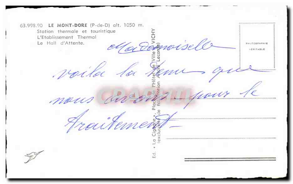 CPA Le Mont Dore Station Thermale et Touistique L Etablissement Thermal  — Verso
