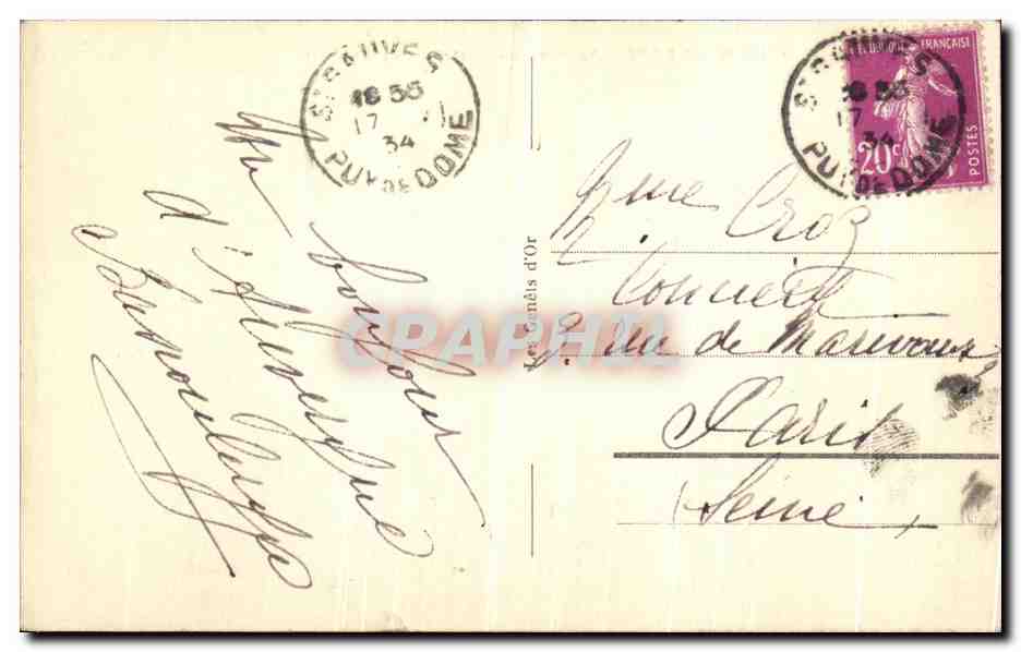 CPA Le Mont Dore Route du Sancy et Pont du Chaumet Voiture a ane — Rückseite
