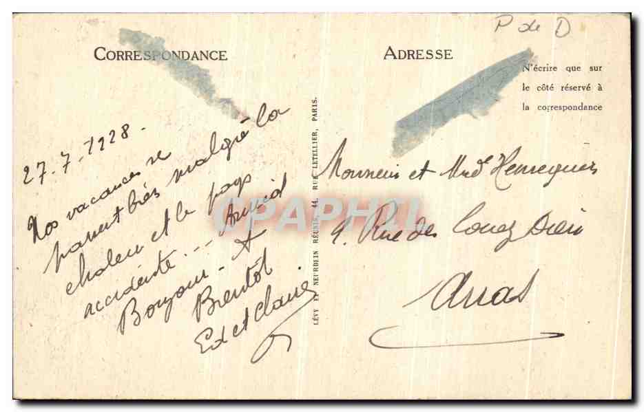 CPA Le Mont Dore Etablissement thermal Le grand escalier  — Verso