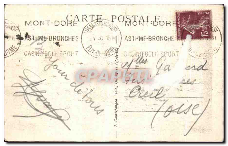 CPA Le Mont Dore La Grande Cascade  — Verso