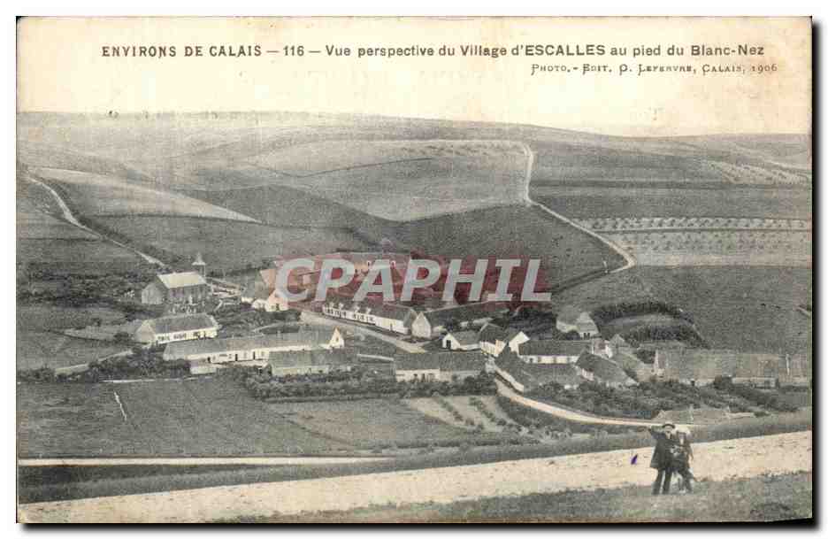 Escalles — Vue perspective du village d'Escalles au pied du Blanc-Nez — Photo. P. Lepenvre, Calais, 1906