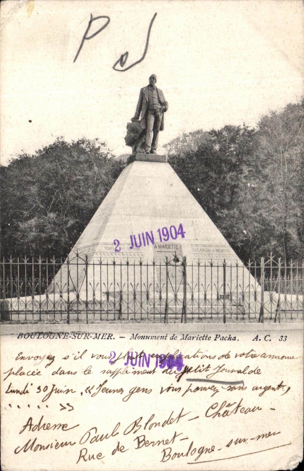 CPA Boulogne Sur Mer Monument de Mariette Pacha