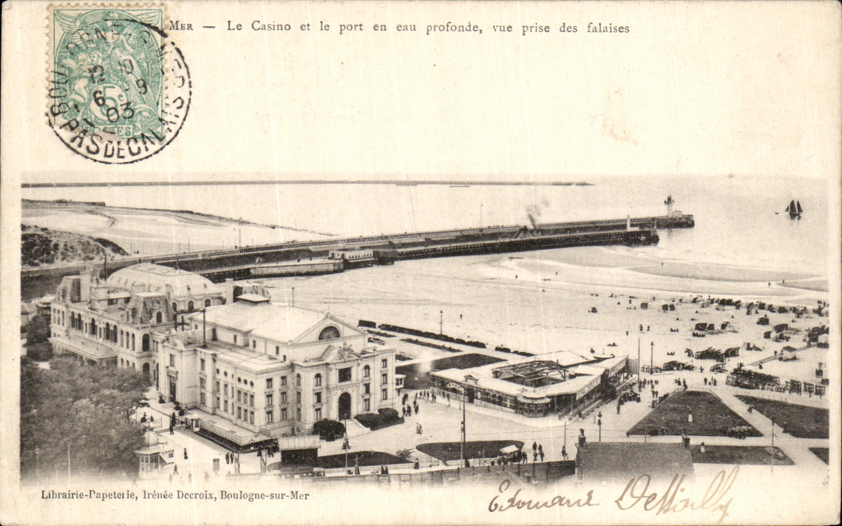 CPA Boulogne Sur Mer Le Casino et Le Port En Eau Vue Prise Des Falaises