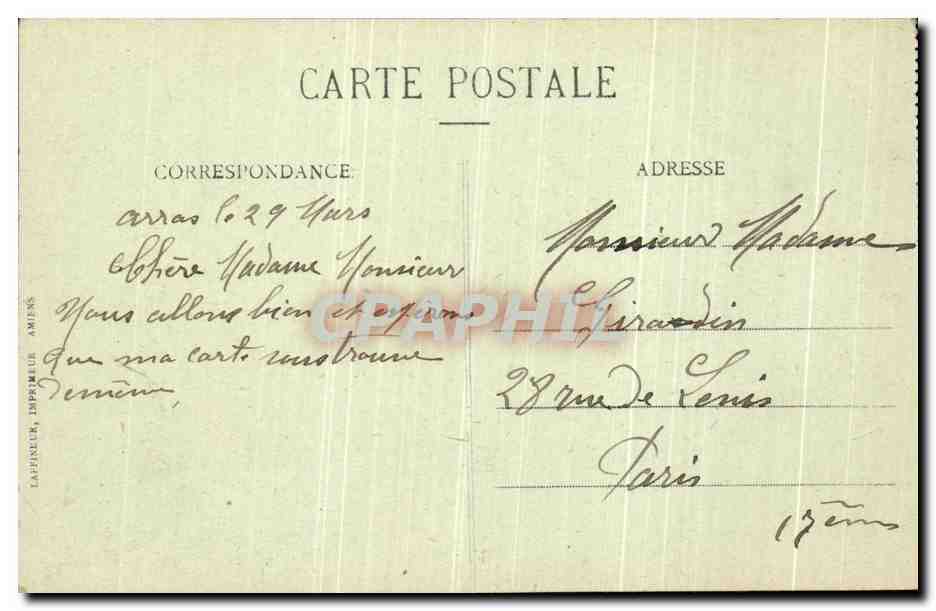 CPA Arras Vue Panoramique Militaria  — Rückseite