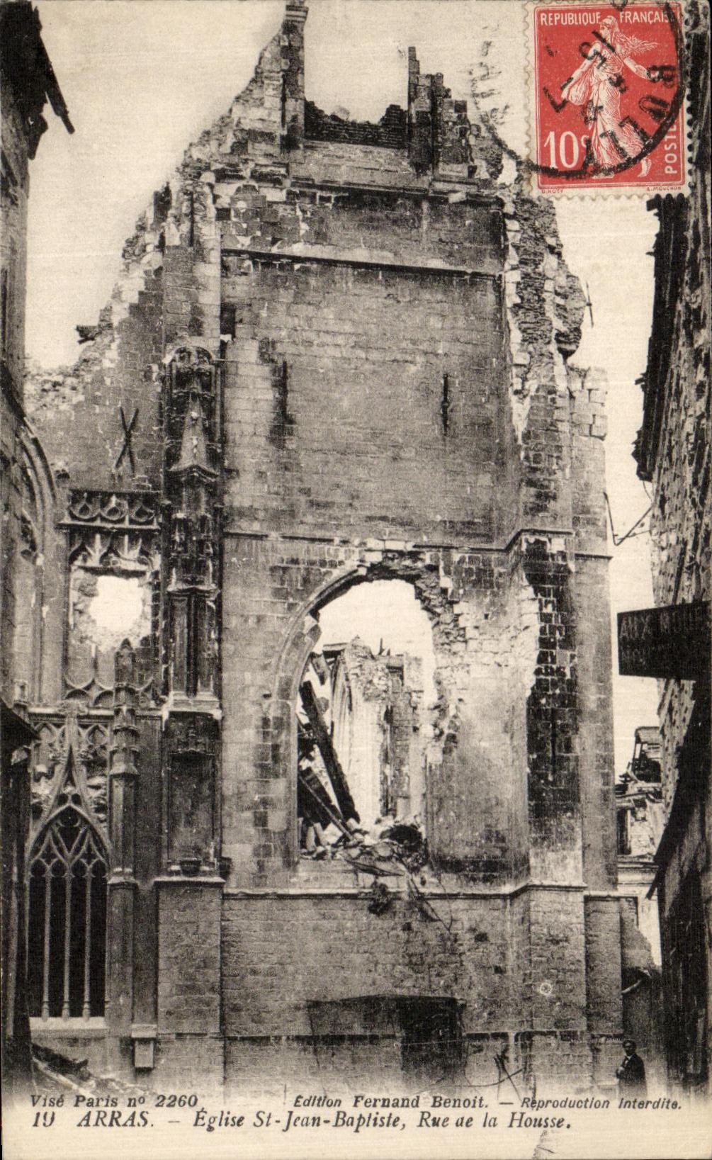 Arras — Église Saint-Jean-Baptiste en ruines — Édition Fernand Benoit