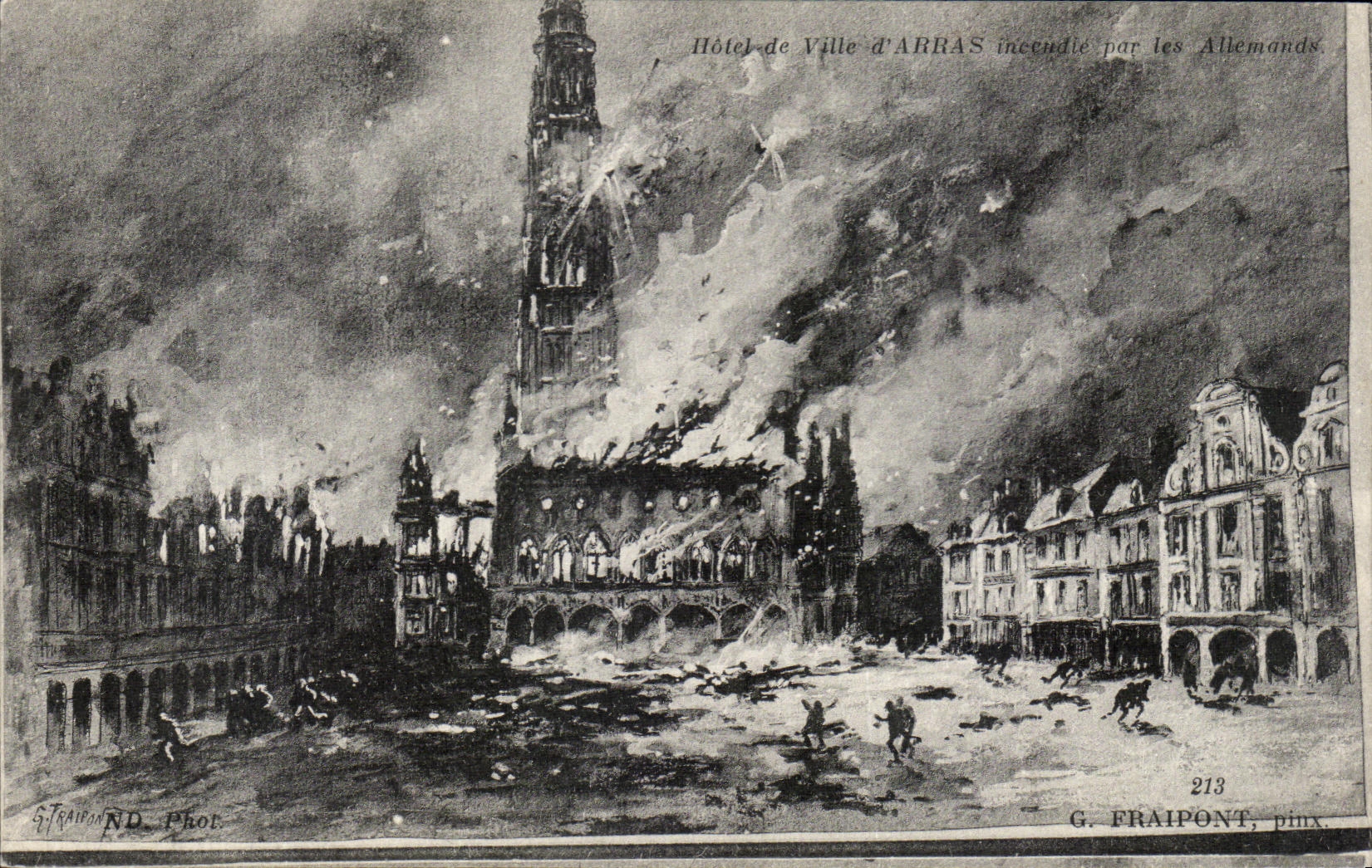 Hôtel-de-Ville d'ARRAS incendié par les Allemands — G. Fraipont, pinx. n°213