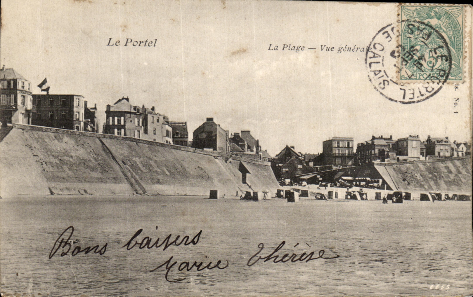 Carte collee recto versoLe Portel La Plage Vue Generale
