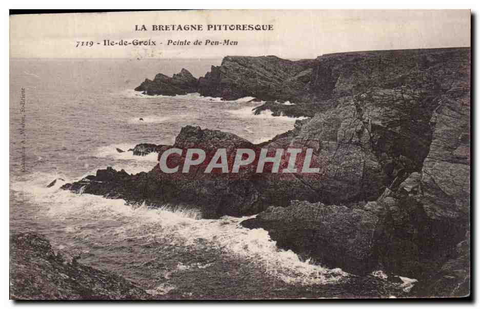 Ile-de-Gréix - Pointe de Pen-Men — La Bretagne Pittoresque — éditeur : P. W. Sollier