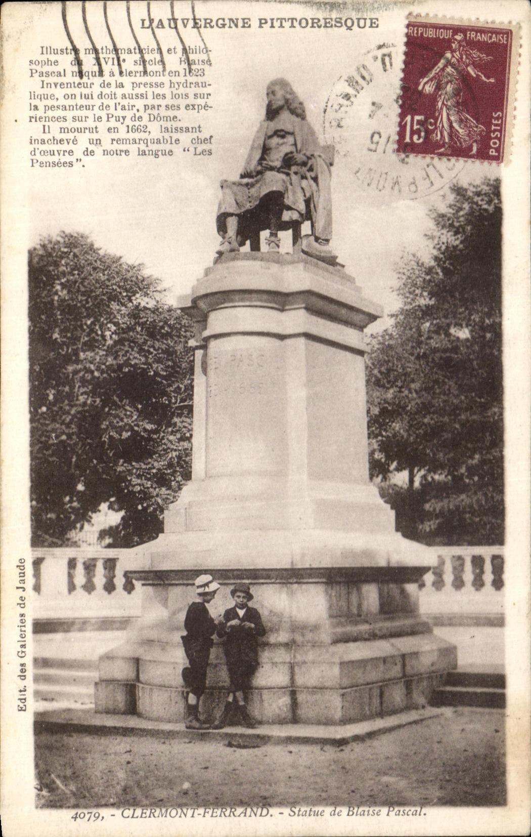 Clermont-Ferrand — Statue de Blaise Pascal — Édit. des Galeries de Jaude, n° 4079