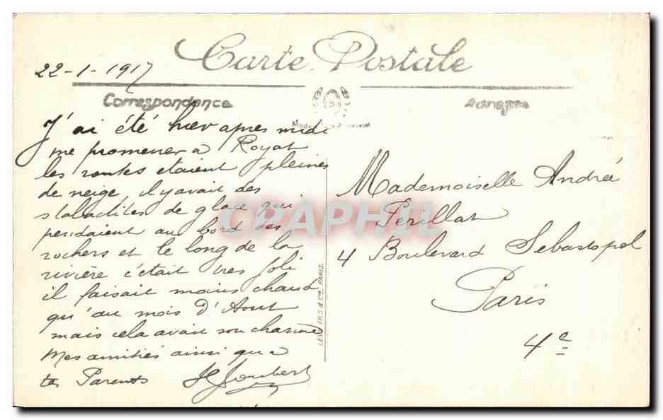 CPA Royat Route Du Vieux Royat Et Vieille Eglise emme — Rückseite