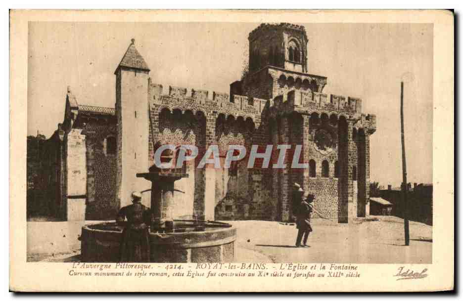 ROYAT-les-BAINS — L'Église et la Fontaine — Idéal, n° 4214