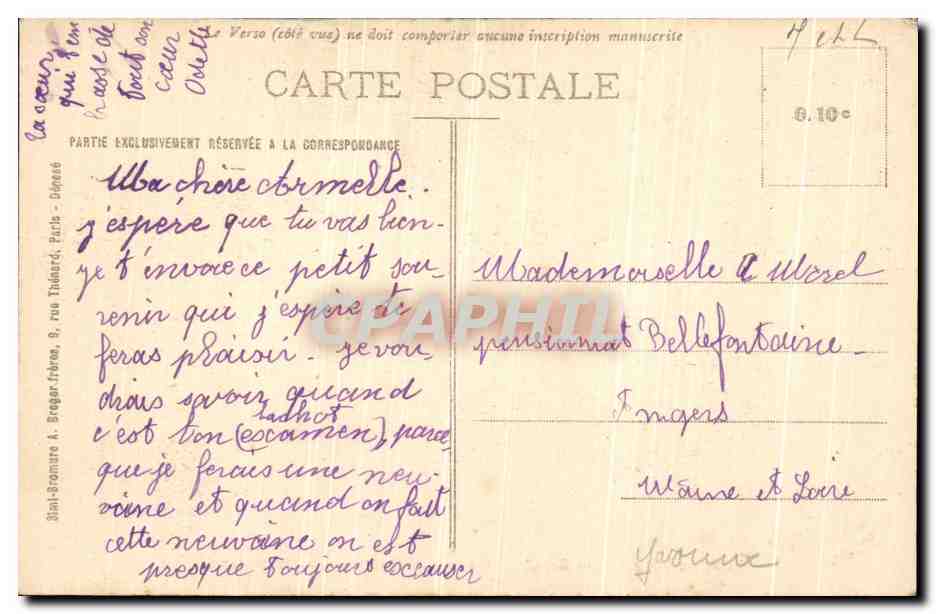 CPA Angers Institution Bellefontaine Cour d Entree Rue Montaigne — Rückseite