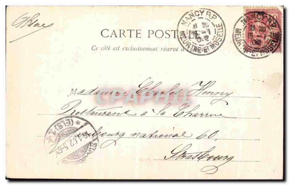 CPA Nancy Place De La Carriere — Verso