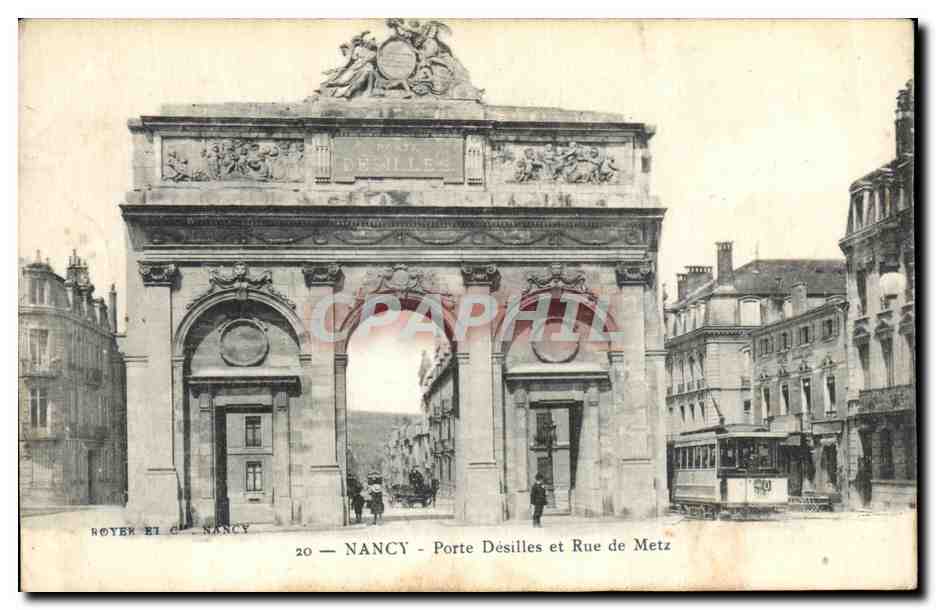 CPA Nancy Porte Desilles et Rue de Metz Tramway