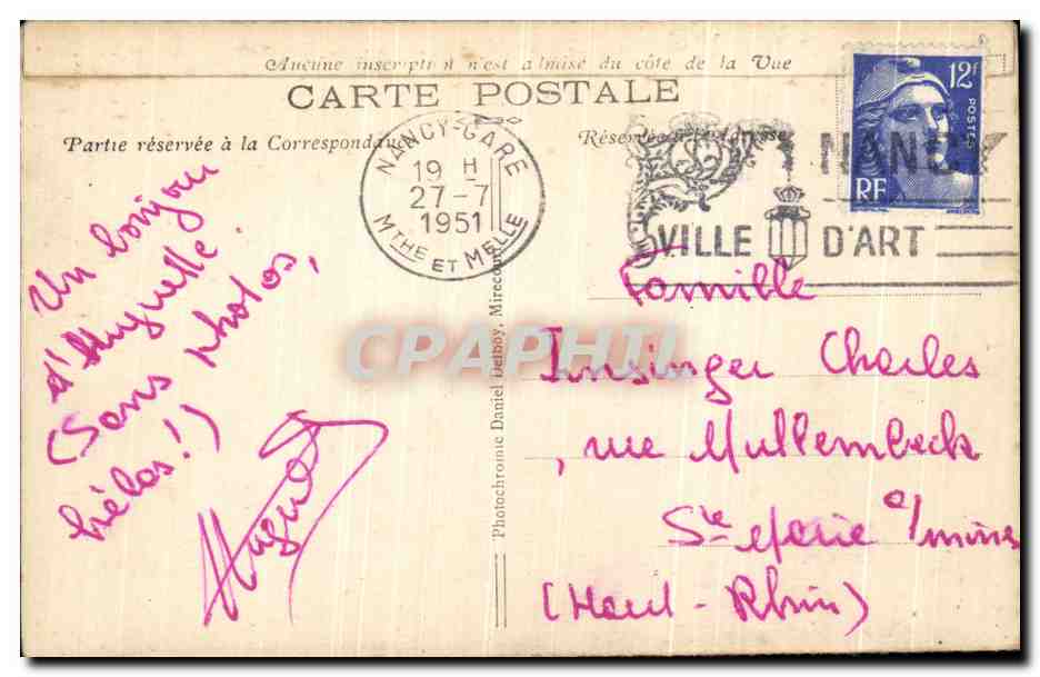 CPA Nancy L Hotel de Ville — Verso