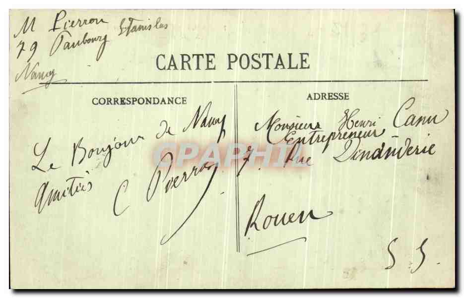 CPA Nancy Place Stanislas Grille Jean Lamour  — Verso