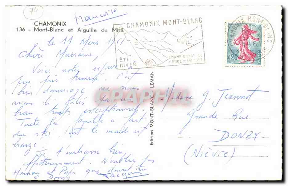 CPSM Chamonix Mont Blanc et Aiguille du Midi  — Verso