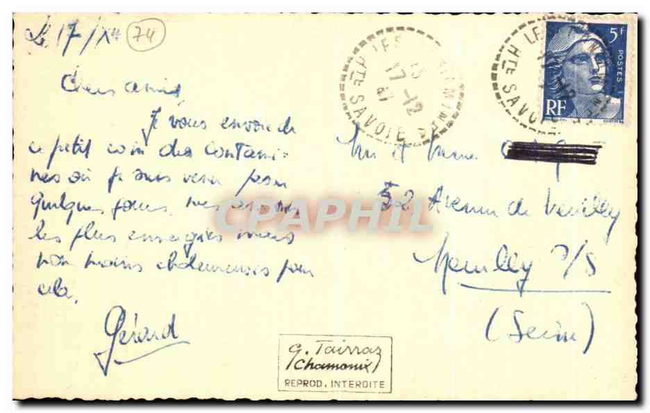 CPA Chamonix mont Blanc — Verso