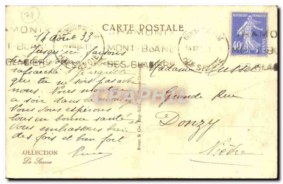 Téléphérique et sommet du Brevent — Chamonix — Braun & Cie, n° 25056 — Verso