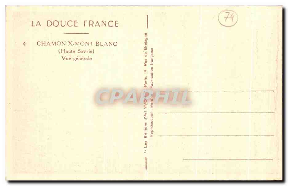CPA Chamonix Mont Blanc Vue Generale — Verso