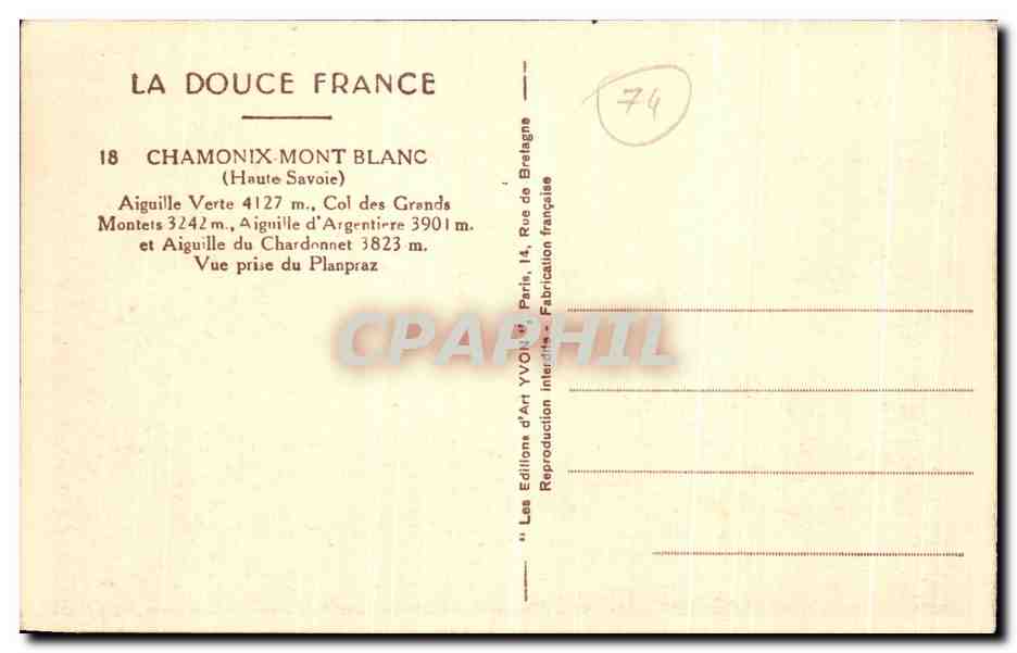 CPA Chamonix Mont Blanc  — Verso