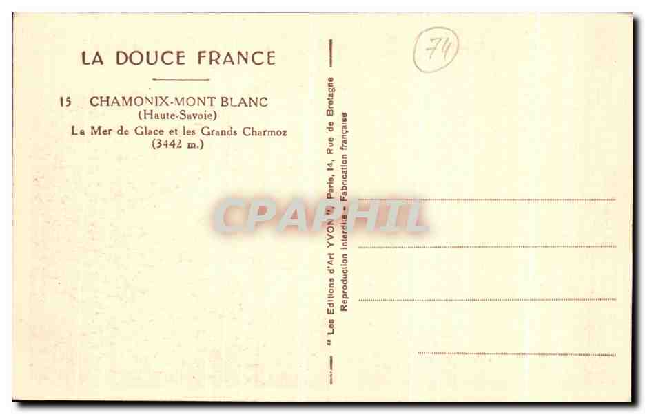 CPA Chamonix Mont Blanc La Mer de Glace et Les Grands Charmoz — Verso