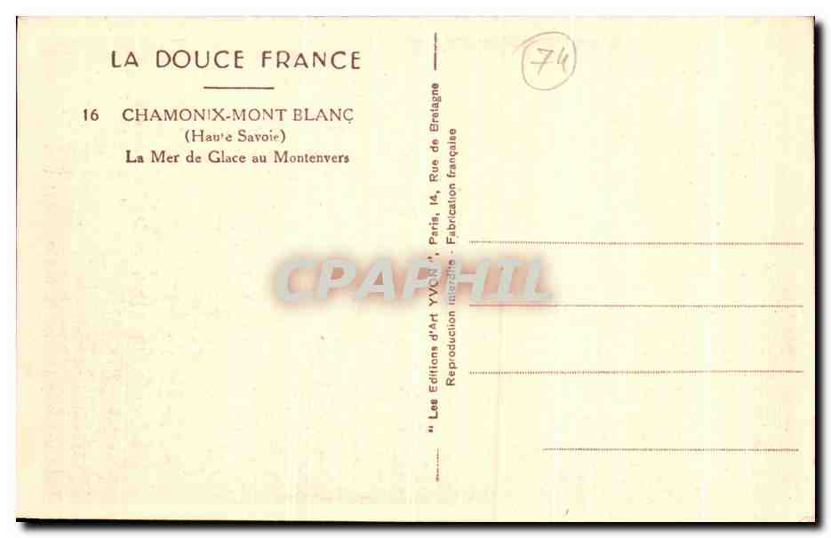 CPA Chamonix Mont Blanc La Mer de Glace au Montenvers — Verso