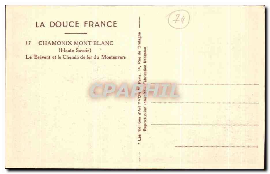 CPA Chamonix Le Brevent et Le Chemin de Fer du Montenvers Train  — Verso
