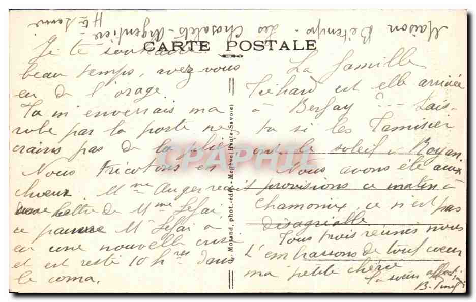 CPA Chamonix Funicuiaire Plan Praz Brevent — Verso