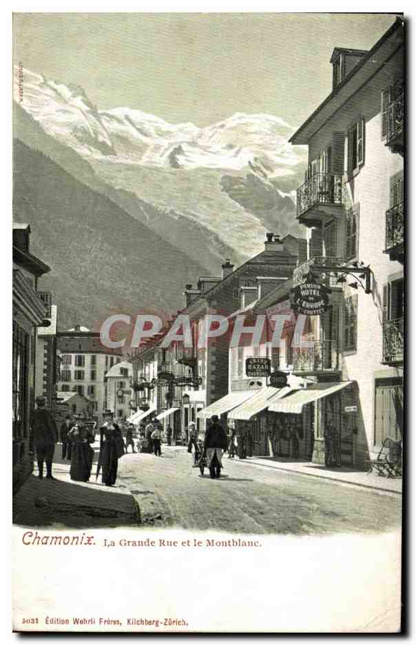 CPA Chamonix La Grande Rue et le Montblanc