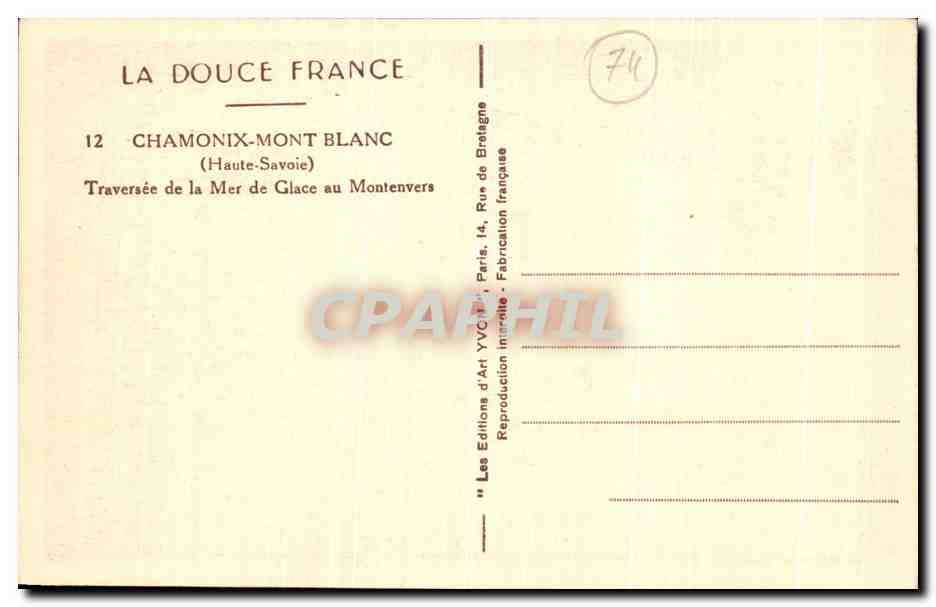 CPA Chamonix Mont Blanc Traversee de la Mer de Glace au Montenvers — Verso