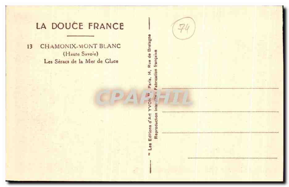 CPA Chamonix Mont Blanc Les Seracs de la Mer de Clace — Verso