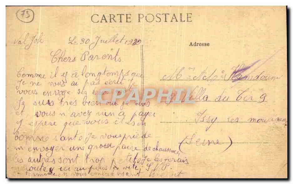 CPA Villard Dessus et le Clapet — Rückseite